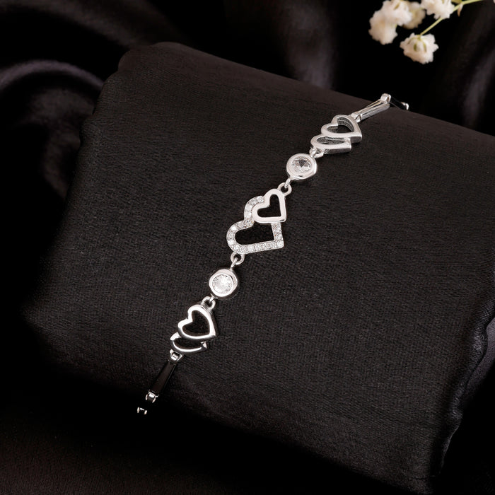 Silver Heart Studded Link Silver Bracelet