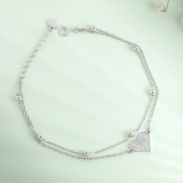 Heart n Bead Multi layer Silver Bracelet