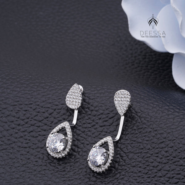 Shiny Tear drop Shape Silver Gem Stone Earring