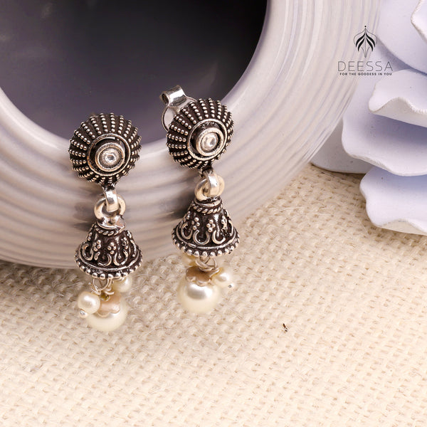 Shiny Round Shape oxidised Jhumka Earring