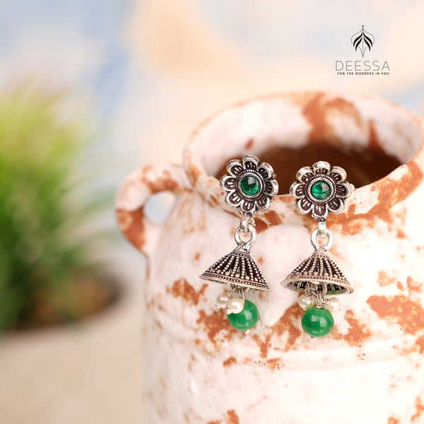 Shiny Green Tribal Shape oxidised Jhumka Earring