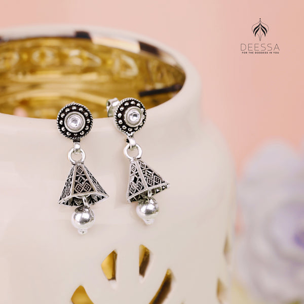 Shiny Silver pyramid Shape oxidised Jhumka Earring