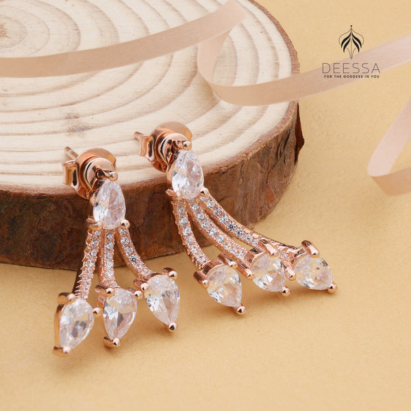 Shiny Trident Shape Rose Gold Gem Stone Earring