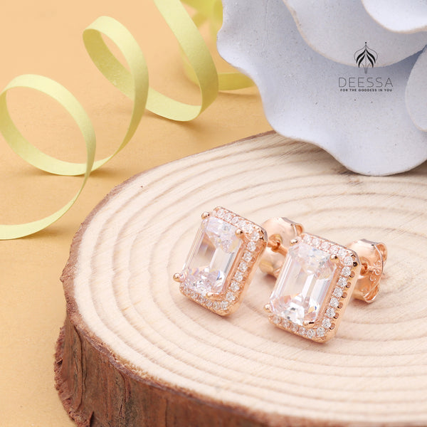 Shiny Cubic Shape Rose Gold Stud Earring