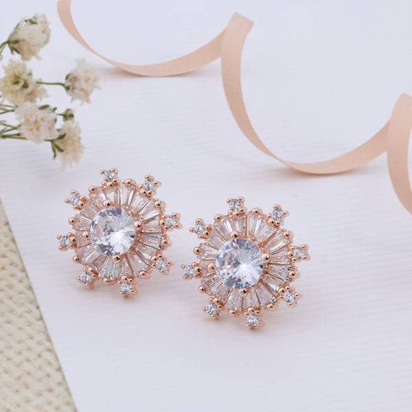 Shiny Sparkling Blooms Shape Rose Gold Stud Earring