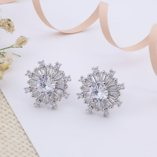 Shiny Sparkling Blooms Shape Silver Stud Earring