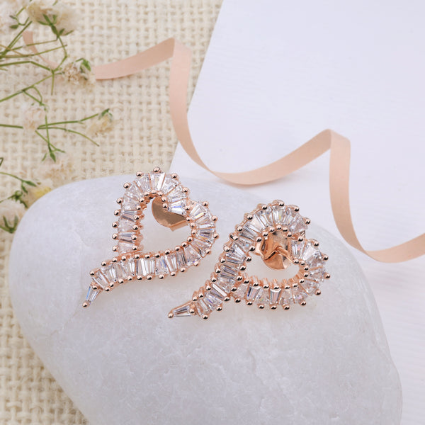 Shiny Heart Shape Rose Gold Stud Earring