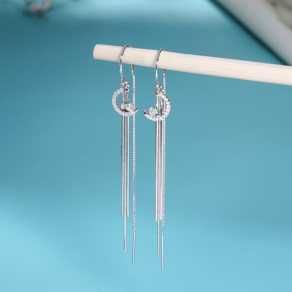 Star n Moon Drop Dangler Silver Earring