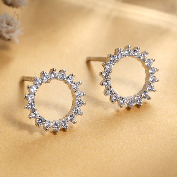 Studded Circle Silver Earrings