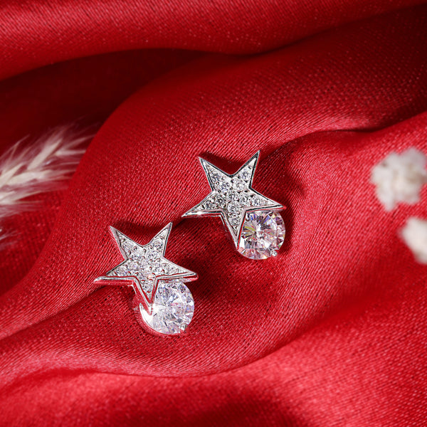 Star Studded on Solitaire Silver Earrings