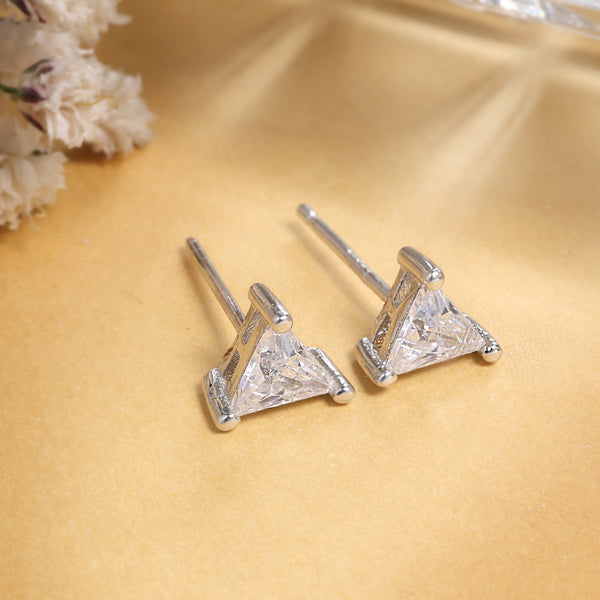 Triangular Solitaire Silver Unisex Earrings