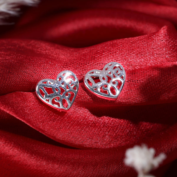 Jharoka Heart Silver Earrings