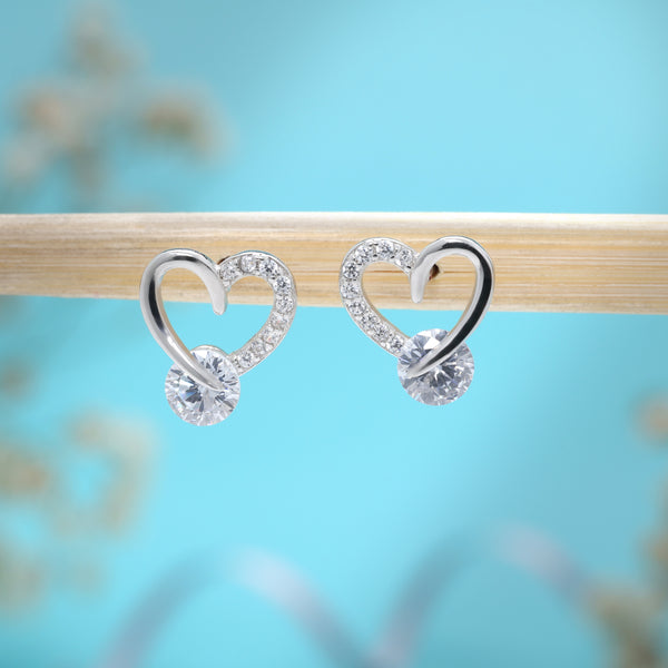 Togetherness Solitaire Heart Silver Earrings