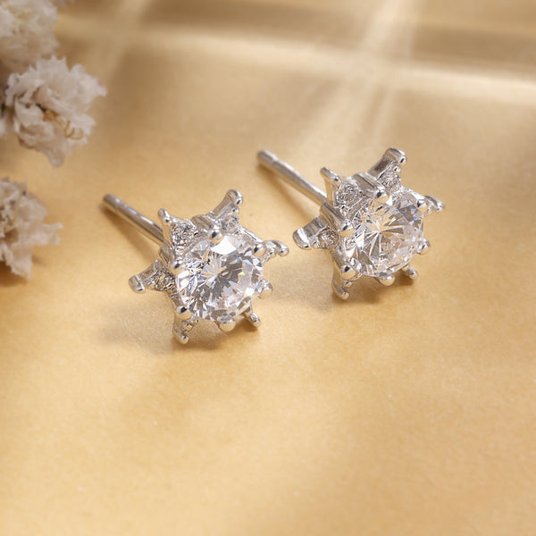 Sunshine Solitaire Star Stud Silver Earrings