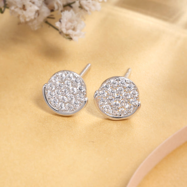 Moon n Stars Circular Studded Silver Earrings