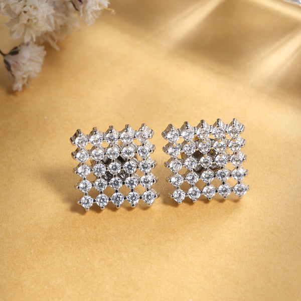 Cuban Diamond like CZ Stud Silver Earrings