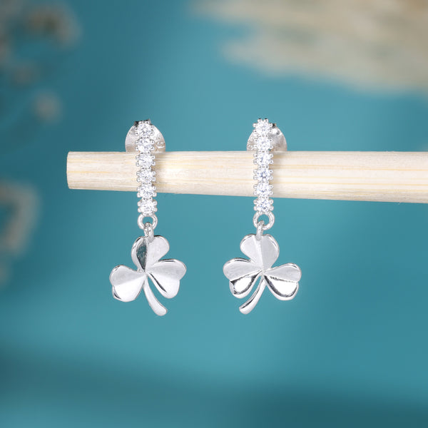 Silver Clover Drop Earrings