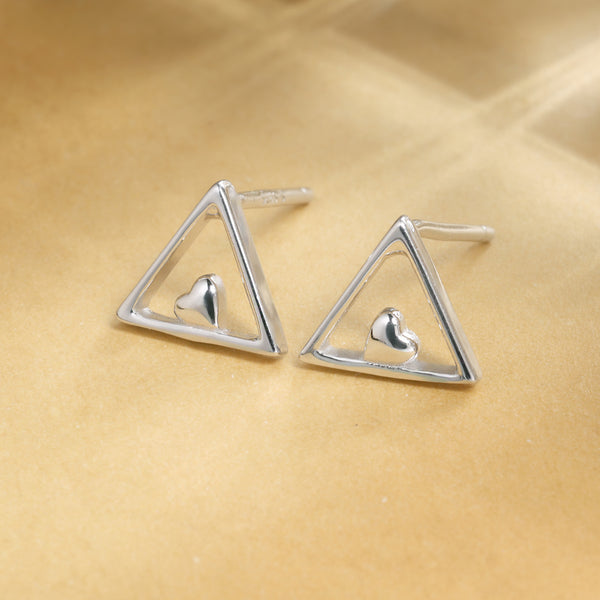 Heart in Love Triangle Silver Earrings