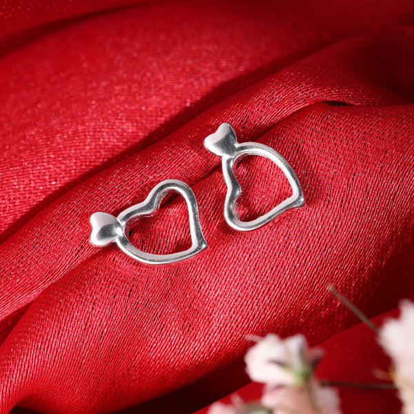 Silver Heart on Heart Earrings