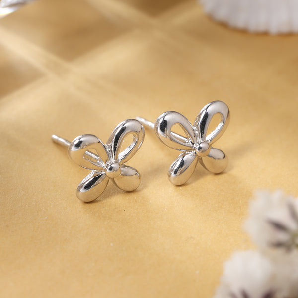 Four Leaf Flower Stud Silver Earrings