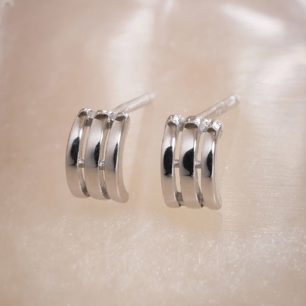 Silver Three Line Curve Earrings