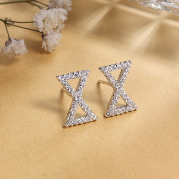 Premium X Diamond like Stud Silver Earrings