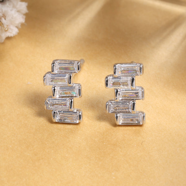 Solitaire Stepped Stud Earrings