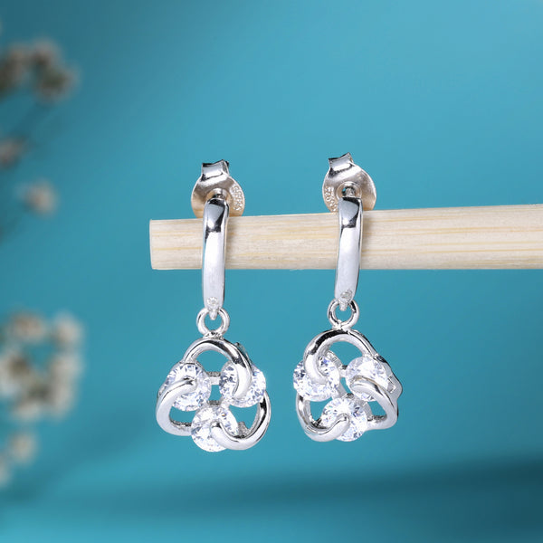 Premium Triknot Diamond like CZ studded Drop Silver Earrings