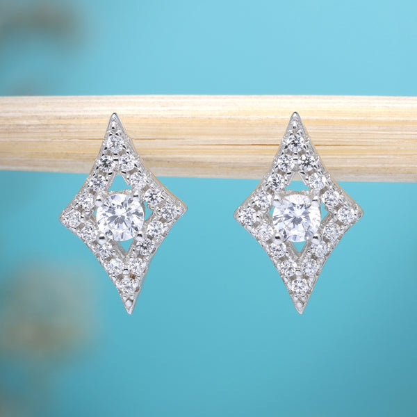 Diamond Shaped Stud Diamond alike CZ Studded Earrings