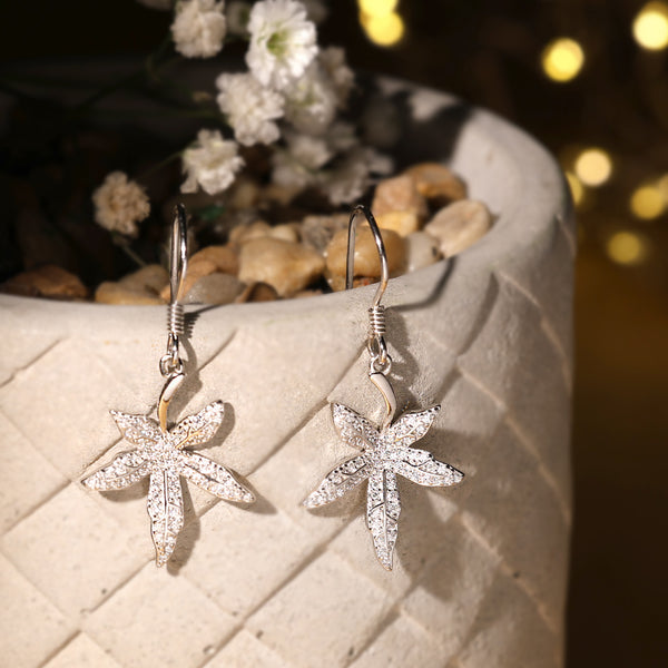 Silver Star Leaf Drop Earrings