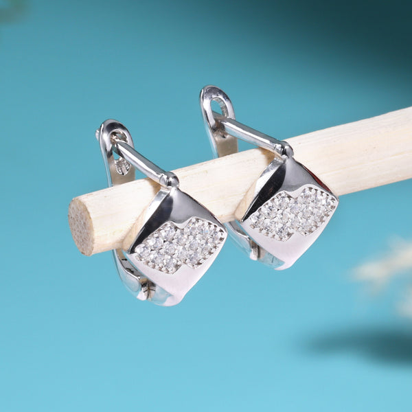 Square Diamond alike CZ Studded Hoop Earrings