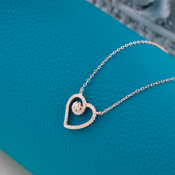 Sterling Silver Heart Necklace Pendant (Rose Gold Colour)