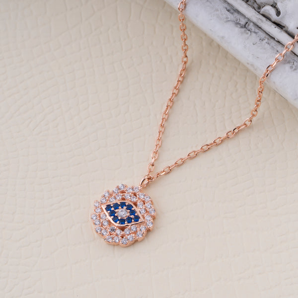 Sterling Silver Blue eye Necklace Pendant (Rose Gold Colour)