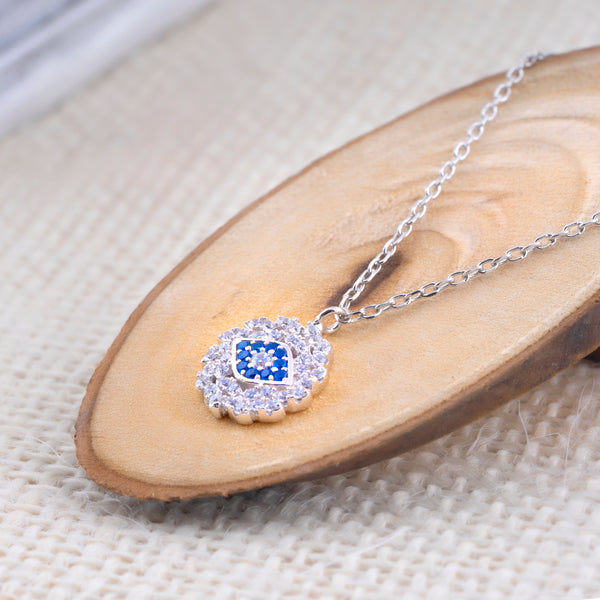 Sterling Silver Blue eye Necklace Pendant (Silver Colour)