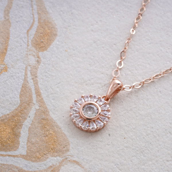 Sterling Silver Flower Necklace Pendant (Rose Gold Colour)