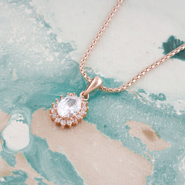 Sterling Silver Oval Sun Necklace Pendant (Rose Gold Colour)