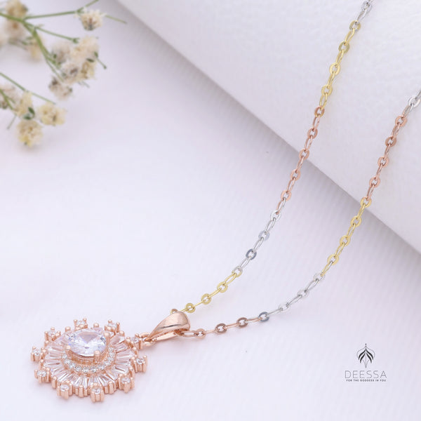 Sterling Silver Floral Necklace Pendant (Rose Gold Colour)