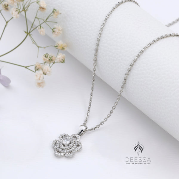 Sterling Silver Floral Necklace Pendant (Silver Colour)