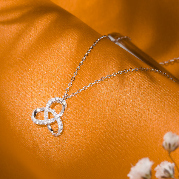 Infinity Trinity Studded Silver Pendant Necklace