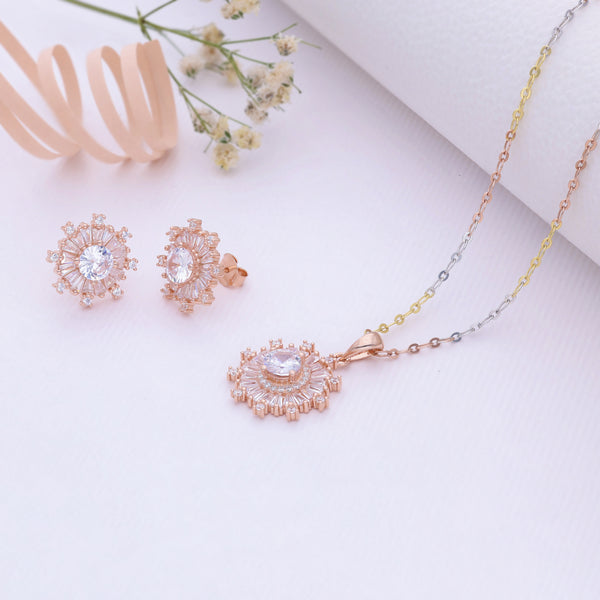 Shiny Crystal Round Wheel Shape Rose Gold jewellery  Sets