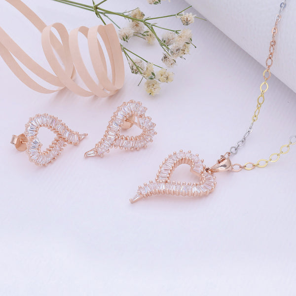 Shiny Heart Shape Rose Gold jewellery Sets