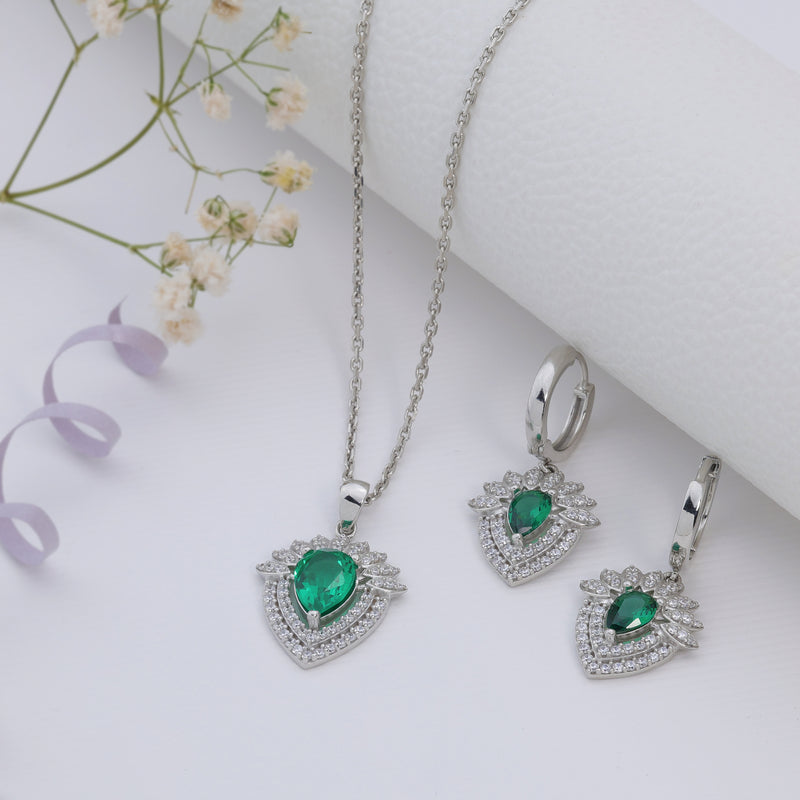 Shiny Drop Gem Shape Silver jewellery Sets