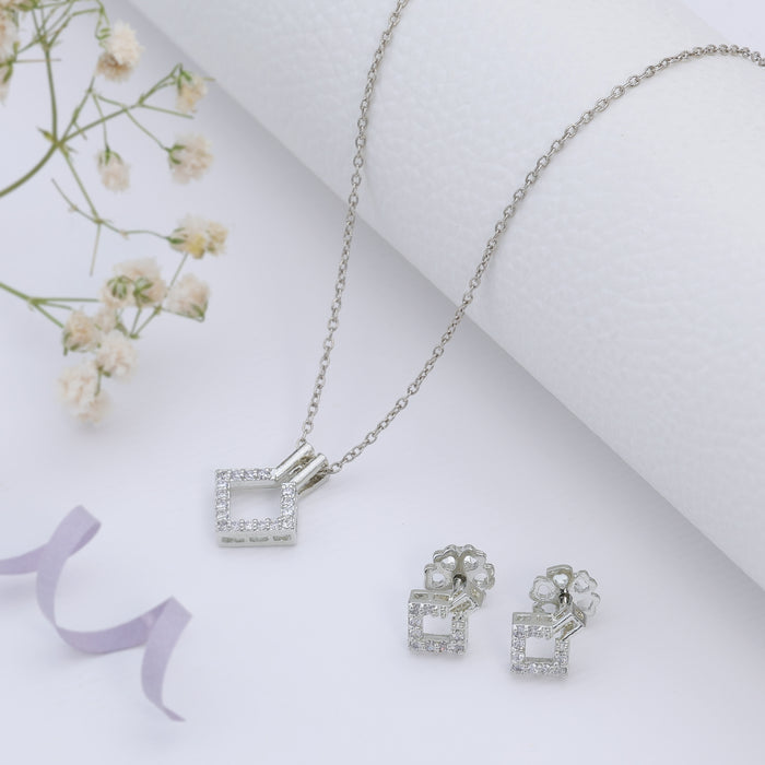 Shiny Rhombus Shape Silver jewellery Sets