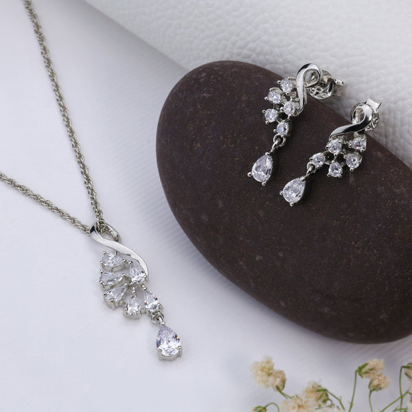 Shiny Multi Stone Shape Silver jewellery Sets