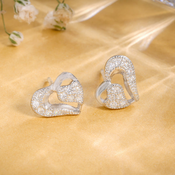 Premium Silver Heart Studded Earrings